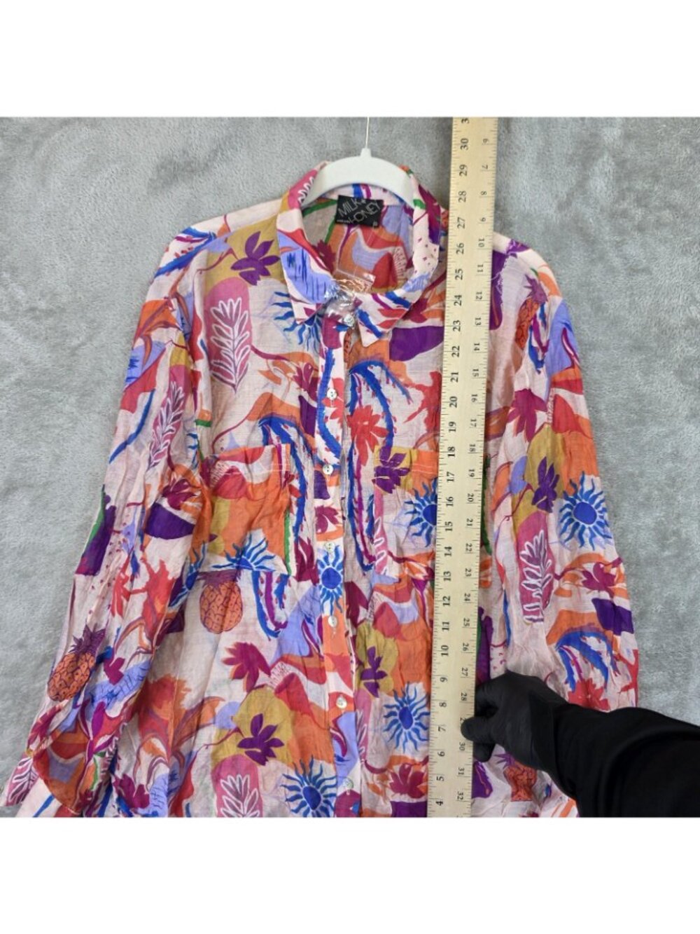 Milk & Honey Button Up Shirt Womens XL Multicolor Tropical Long Sleeve Tunic - Picture 6 of 10